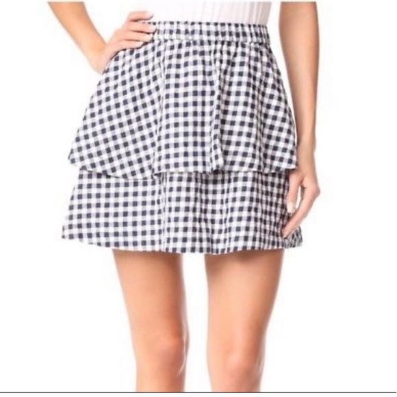 Madewell blue/white gingham tiered mini skirt xs - Picture 2 of 7
